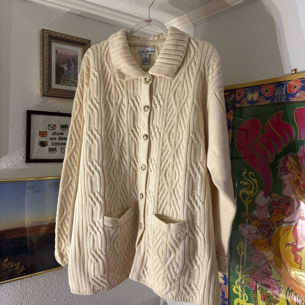Croft & Barrow Cream Cable Knit Cardigan